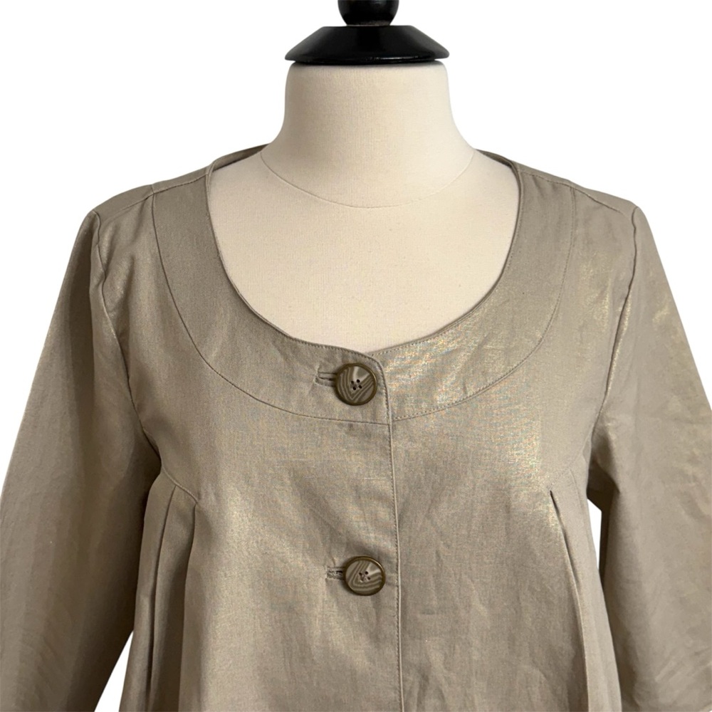 Mossimo Women's 3/4 Length Sleeves 3-Button Linen Pleated Blazer, Metallic Beige - Picture 2 of 7